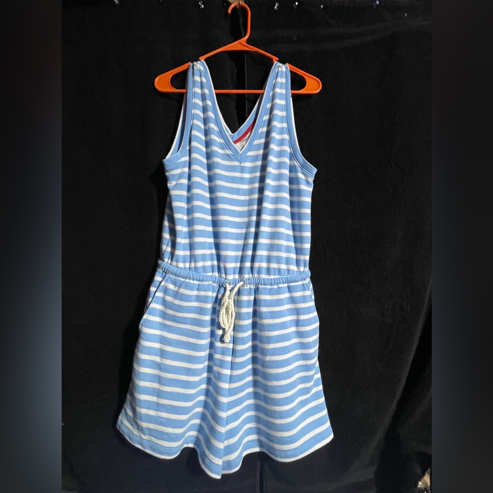 Blue and White Striped Sleeveless Romper